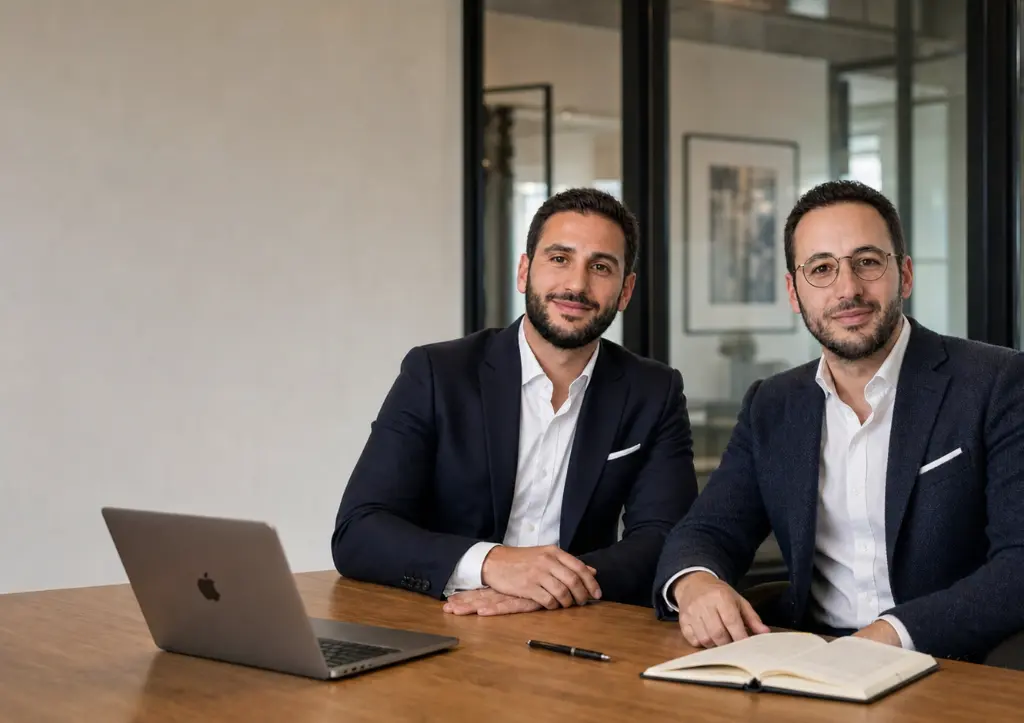Raphaël Berguig et Alexandre Ohayon, experts-comptables associés de Nexco, au cabinet du 29 rue du Colisée, Paris 8e